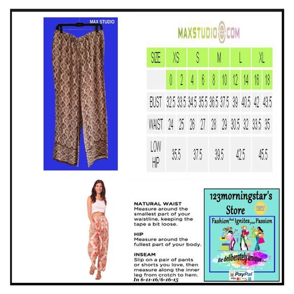 MAX STUDIO NEW Bohemian Medallion Drawstring Flowing Wide Leg Pant M - Picture 12 of 12